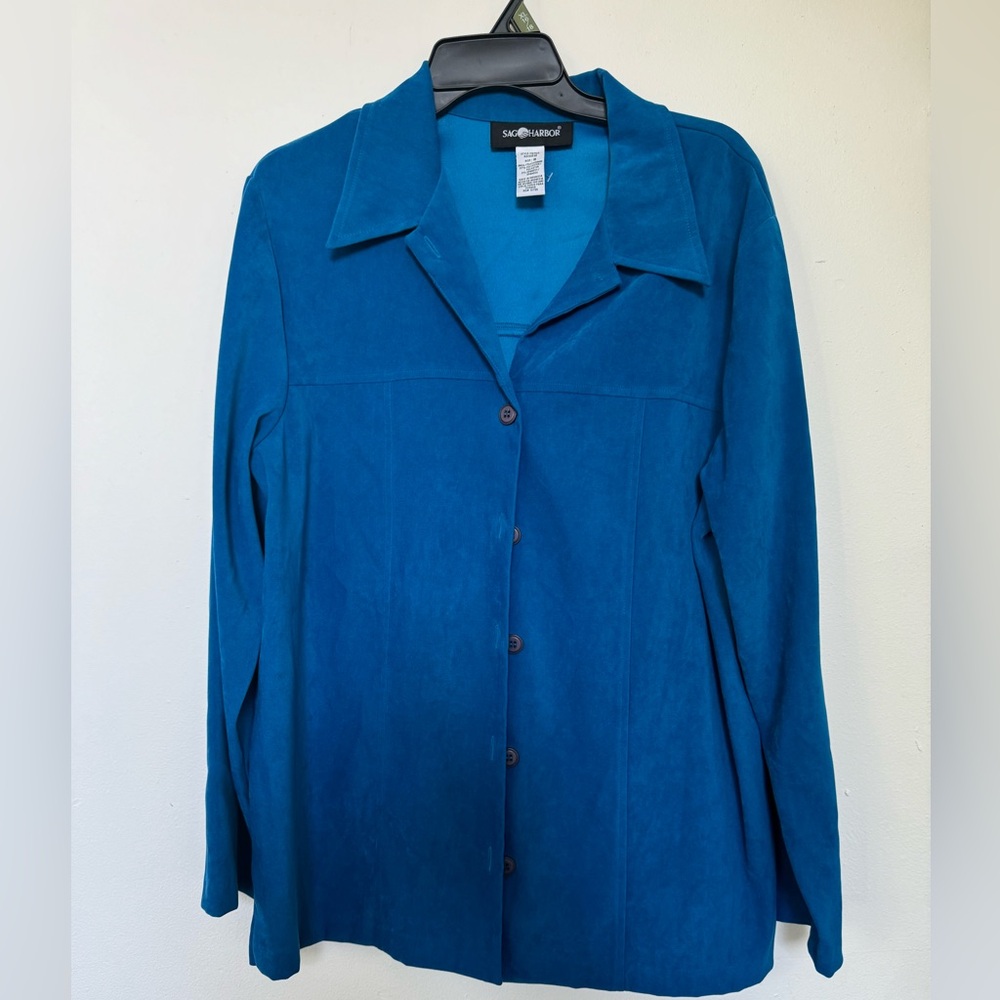 Sage Harbor Teal/Blue Blazer Jacket, button down front size women’s 16